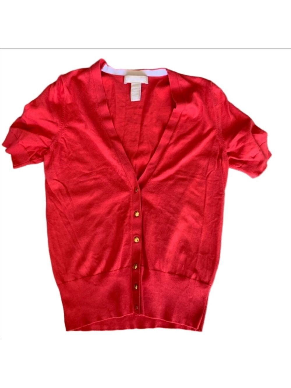 Banana Republic Red V-Neck Button Front Short Sleeve Cardigan Sweater Petite XS